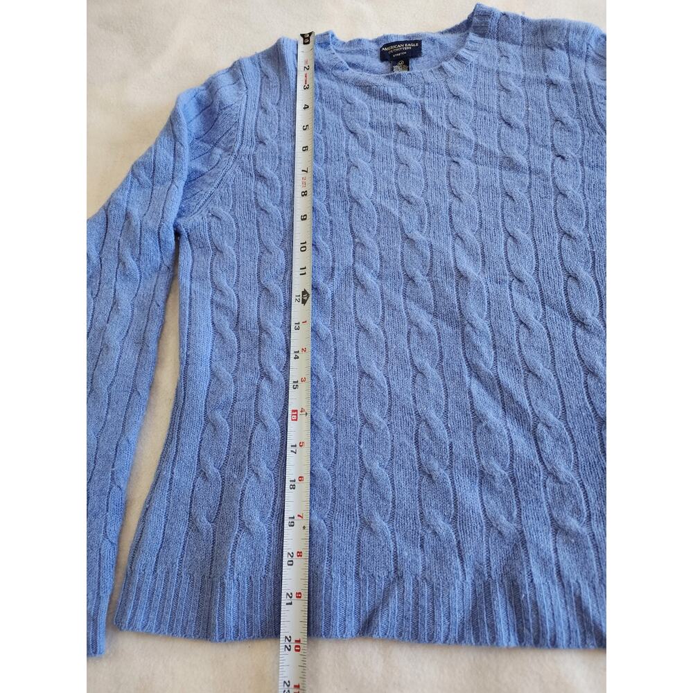 American Eagle Blue Cable Knit Sweater Lambswool Angora Blend Womens Medium - Picture 6 of 6